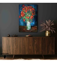 Tekli Dikey Kanvas Tablo Ünlü Eserler Van Gogh Gelincikli Vazo