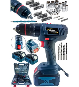 21V 3Ah Darbeli Set, 84 Parça, 13mm Çelik Mandren, 10 Pil, 2 Akülü Şarjlı