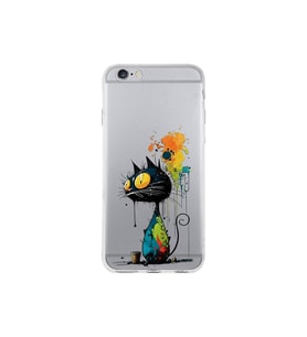 iPhone 6S Plus ile Uyumlu Splash Kedi Tasarımlı Şeffaf Silikon Kılıf