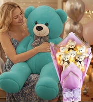 90 Cm Peluş Ayı ve LED Işıklı Romantik Lila Yumoş Peluş Ayıcık Buketi Doğum Günü Hediyesi (Turkuaz)