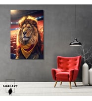 Tekli Dikey Kanvas Duvar Tablosu Sarı Kırmızı Atkılı Aslan