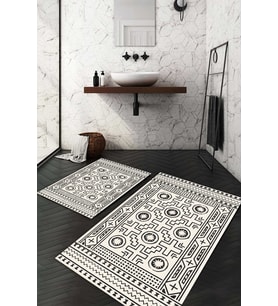 Dijital Baskılı Kaymaz Taban Yıkanabilir 2'li Klozet Takımı Banyo Paspası NDKZ-HY-1038 (Krem)