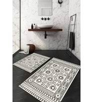 Dijital Baskılı Kaymaz Taban Yıkanabilir 2'li Klozet Takımı Banyo Paspası NDKZ-HY-1038 (Krem)