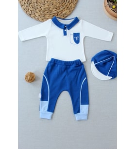 Northcity Erkek Bebek 3lü Sweat Takımı Nakışlı Cep Şapkalı 3-12 Ay