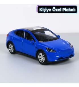 Tesla Metal Model Araba Mavi - Kişiye Özel Plakalı (1:36 Ölçek)
