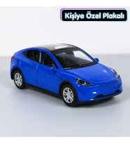 Tesla Metal Model Araba Mavi - Kişiye Özel Plakalı (1:36 Ölçek)