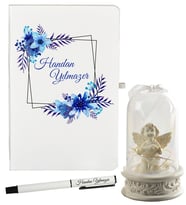Kişiye Özel Öğretmene Hediye Defter ve Işıklı Melek Fanus Hediye Seti