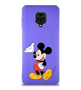 Xiaomi Redmi Note 9 Pro Soft Premier Kapak Mickey Mouse-C Tasarımlı Silikon Kılıf - Mor (Şeffaf)