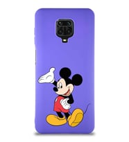 Xiaomi Redmi Note 9 Pro Soft Premier Kapak Mickey Mouse-C Tasarımlı Silikon Kılıf - Mor (Şeffaf)