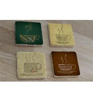 Tipografik Kahve Desenleri Doğal Taş Bardak Altlığı 4'lü set - Natural Stone Coasters