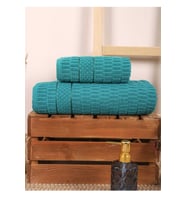 2 Parça Banyo Havlu Takımı %100 Pamuklu Çubuk Desen Yeşil