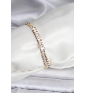 14K Gold Renk Kaplama Zirkon Taşlı Baget Model CM Kadın Bileklik - TJ-BB8126