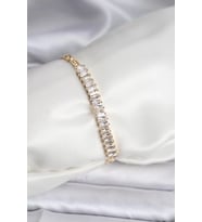 14K Gold Renk Kaplama Zirkon Taşlı Baget Model CM Kadın Bileklik - TJ-BB8126