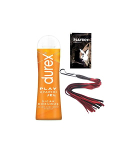 Durex Play Sıcak Dokunuş Bay Bayan Uyarıcılı Jel 100 ml + Kırmızı Püsküllü Deri Kırbaç + Hediye
