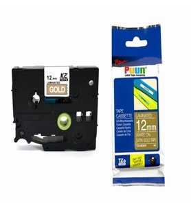 PUUN®Brother P-Touch TZE-835 12MM x 8m Altın Gold Üzerine Beyaz Muadil Laminasyon Etiket Şeridi