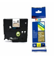 PUUN®Brother P-Touch TZE-835 12MM x 8m Altın Gold Üzerine Beyaz Muadil Laminasyon Etiket Şeridi (Çok Renkli)