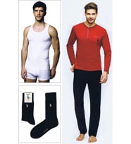 U.S POLO 17394 DAMAT PİJAMA ÇAMAŞIR 4 LÜ SET ÇEYİZ TAKIM (Bordo)