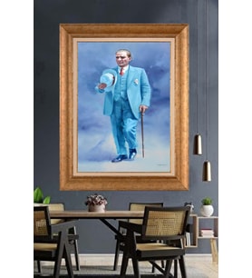 Altın Varaklı Çerçeveli Paspartulu Atatürk Tablo DC1325 (Gold)