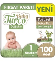 Baby Turco Doğadan 1 Beden Pofuduk Bebek Bezi Fırsat Paketi 50x2 100 Adet