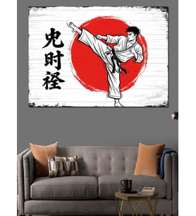 Karate Dövüşçüsü Siyah Kuşak Dekoratif Kanvas - Mdf Ahşap Tablo