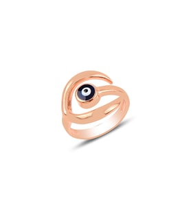 Gümüş hilal ve nazar mineli ayarlamalı yüzük SGTL10061 (Rose)