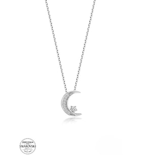 SWAROVSKİ TAŞLI  ZİRCONİA AY YILDIZ 925 AYAR GÜMÜŞ KOLYE