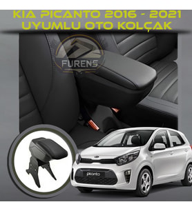 kia Picanto 2016 - 2021Uyumlu Kol Dayama Ve Kolçak Sürgülü Bardaklıklı Ayarlanabilir Siyah Deri