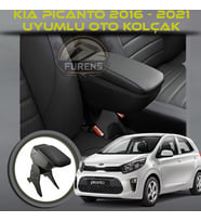 kia Picanto 2016 - 2021Uyumlu Kol Dayama Ve Kolçak Sürgülü Bardaklıklı Ayarlanabilir Siyah Deri
