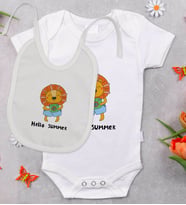 BK Kids Hello Summer Tasarımlı Bebek Body Zıbın ve Mama Önlüğü Hediye Seti - Model 1