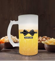 BK Gift Kişiye Özel Papyon Tasarımlı Buzlu Cam Bira Bardağı 50cl-1 (Beyaz)