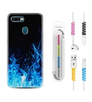 Oppo A5S A15 A16 A54 A55 A73 A74 Kılıf Kablo Koruma Spiral Silikon Blue Fire 1678