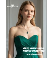 925 Ayar Damgalı Gümüş Kaplama Zümrüt Yeşili Modern Tasarım  Kolye Küpe Takı Seti