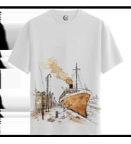 Vintage Ship - %100 Pamuklu Erkek Beyaz Tişört - Premium Quality (Siyah - Beyaz)
