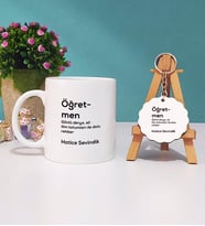 Öğretmen Kupa Bardak ve Anahtarlık (Beyaz)