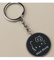 Kişiye Özel İsimli Çelik Anahtarlık Hello Kitty Baskılı (Siyah)