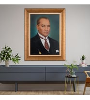 Altın Varaklı Çerçeveli Paspartulu Atatürk Tablo DC1133 (Gold)