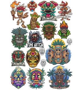 Tiki Mask Sticker Set 1 16 Parça Telefon, Tablet, Defter, Laptop Sticker
