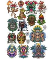 Tiki Mask Sticker Set 1 16 Parça Telefon, Tablet, Defter, Laptop Sticker