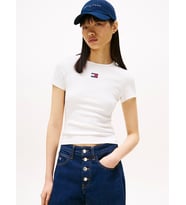 Tommy Jeans TJW SLIM BADGE RIB TEE Kadın Beyaz T-shirt DW0DW17881YBL