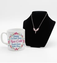 Anneler Gününe Özel Baskılı Beyaz Kupa Bardak & Rose Gold Mikail Kolye Hediye Seti