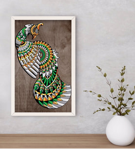 BK Home Tavus Kuşu Dekoratif Ahşap Beyaz Çerçeveli Tablo-1
