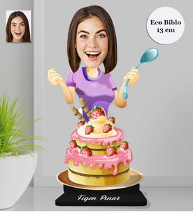 Kişiye Özel Pastacı Kadın Ahşap Eco Biblo -1