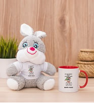 Kişiye Özel Biz Akıllanmayız Tasarım Esprili  Peluş Tavşan ve Kırmızı Kupa