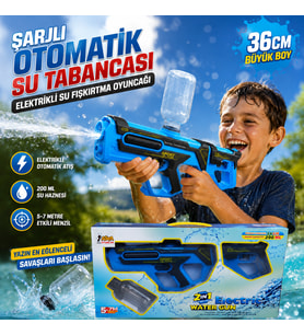 Şarjlı Otomatik Su Tabancası 36 CM Elektrikli Su Fışkırtma Oyuncağı 200 ML Su Hazneli