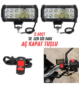 2 Adet 12 Ledli Motosiklet Scooter Uyumlu Led Sis Farı Açma Kapatma Tuşlu