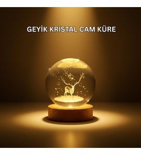 Usb Bağlantılı Geyik Temalı Kristal Küre Masa Gece Lambası - Lisinya