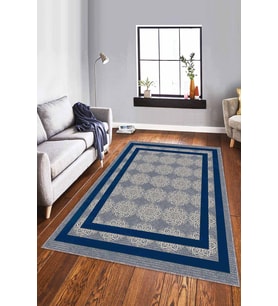Lacivert Çerçeveli Kaymaz Tabanlı Dekoratif Halı RV086 - 100 x 160 cm