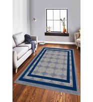 Lacivert Çerçeveli Kaymaz Tabanlı Dekoratif Halı RV086 - 100 x 160 cm