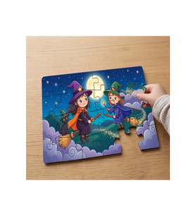 Gökyüzünde Sevimli Cadılar - Halloween Tasarımlı 24 Parça Ahşap Çocuk Puzzle