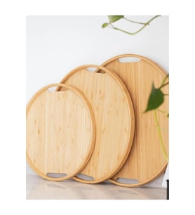 Doğal Bambu Yuvarlak Servis Tepsisi - 3'lü Set